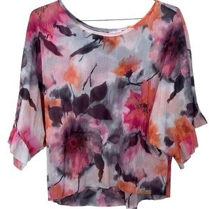 Johnny Heaven Shirt Boxy Drop Shoulder Relaxed Ruffle 3/4 Sleeve Crop Size L